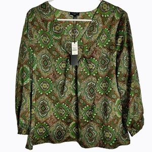 Talbots Petites Long Sleeve V Neck Blouse